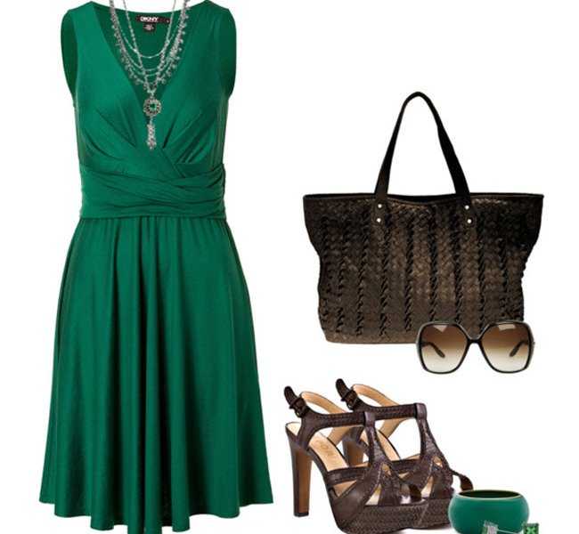 С чем носить зеленое платье: футляр, трикотажное, трапецию