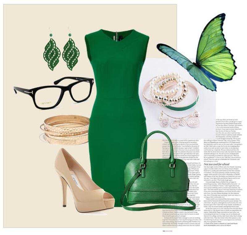 Жемчуг с зеленым платьем