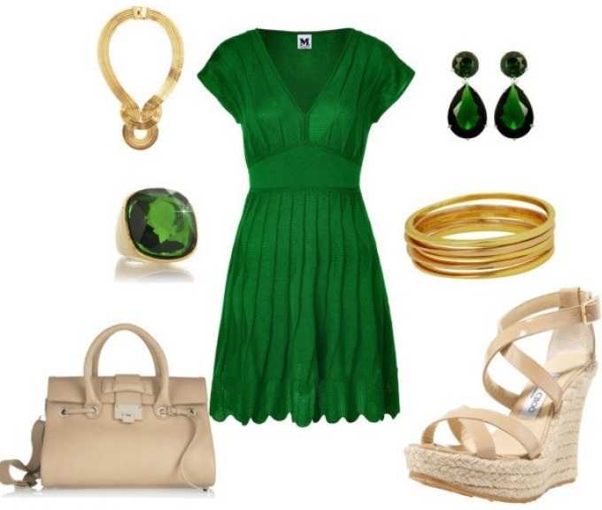 Какая обувь подходит к зеленому платью