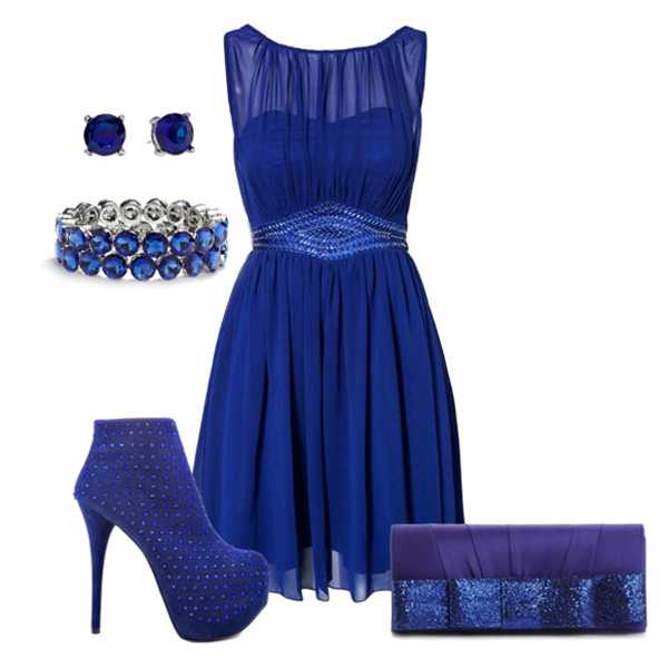 Что носить с синим платьем