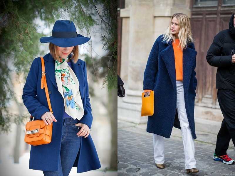 С чем носить синее пальто: цветовые сочетания и образы